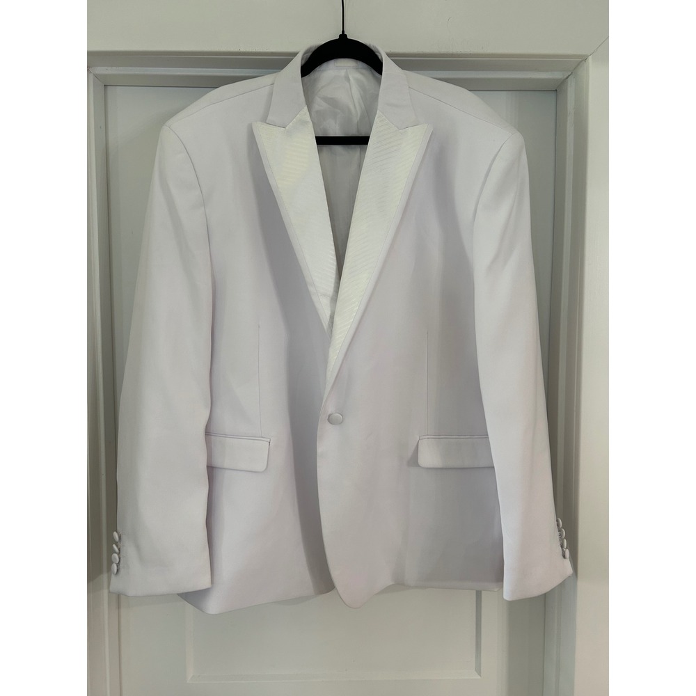 Blu Martini Mens White Tuxedo Blazer Peak Lapel One Button Formal Jacket 52R
